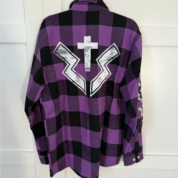 Zakk Sabbath Purple and Black Checkered Flannel Shirt - NEW - Size S - Picture 2 of 4
